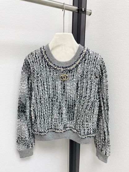 25fw Sequined knitted sweater