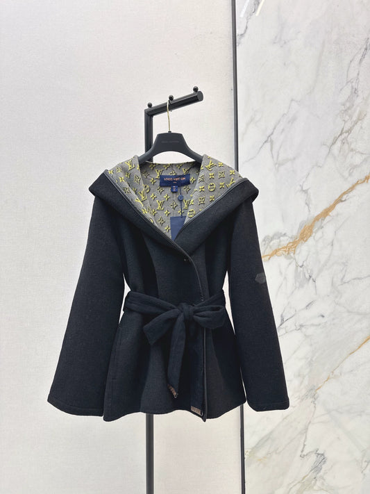 Double sided wearable classic short hooded coat