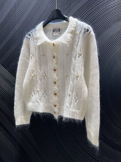 Buckle nail bead lapel sweater