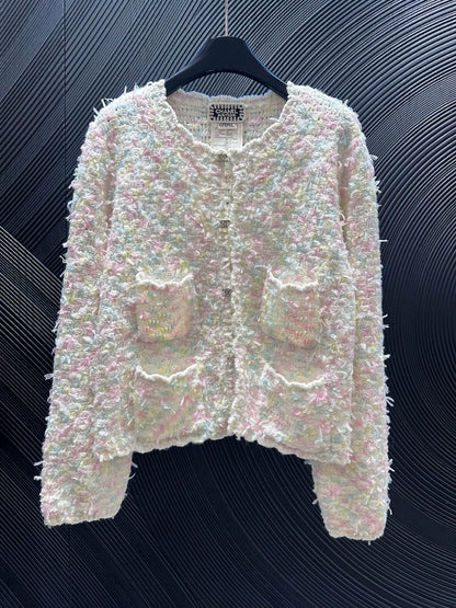 Rainbow fringe woven cardigan