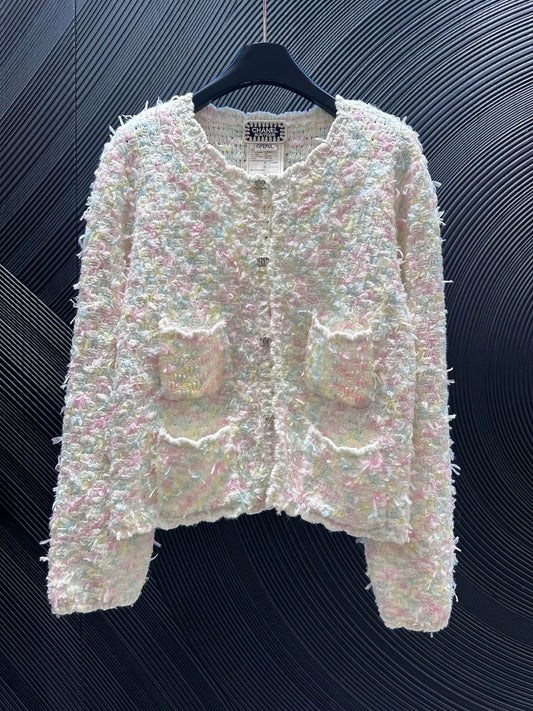 Rainbow fringe woven cardigan