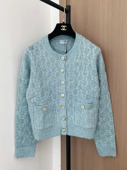 25fw Double C flower button wool cardigan