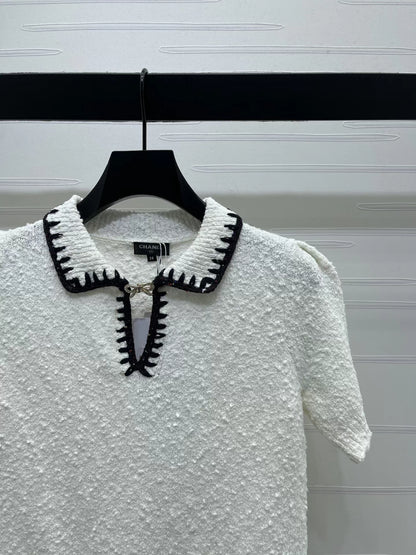 Color blocking lapel short sleeved shirt