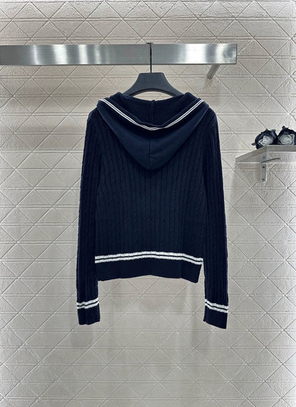 25 Hooded zipper knitted cardigan