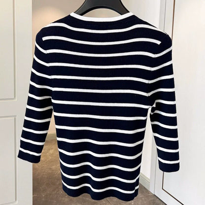 25 Summer new striped knitted short sleeves