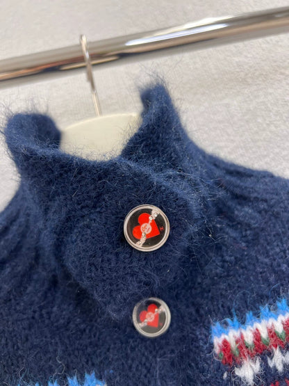 Ethnic style high necked knitted sweater