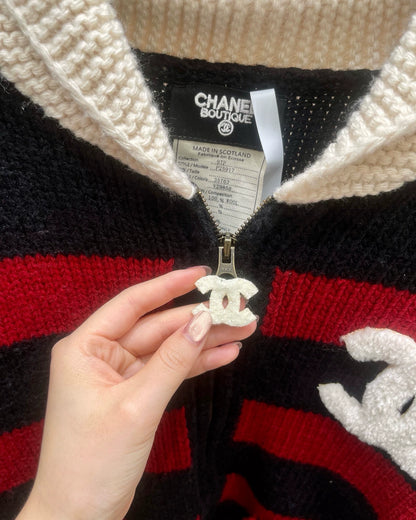 Red and black striped knitted cardigan