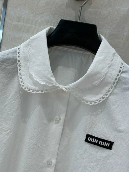 College style double-layer collar white shirt