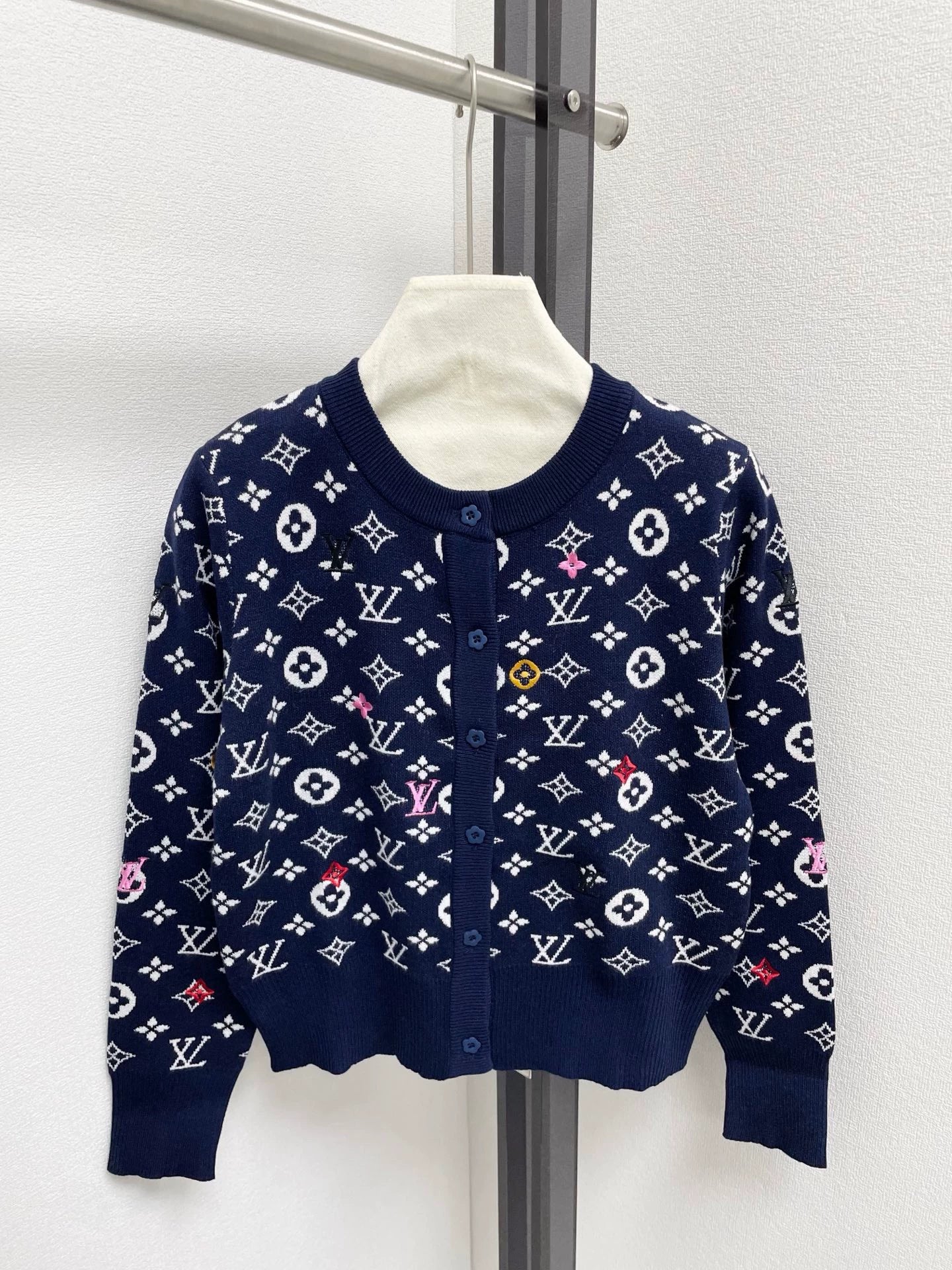 25fw Full printed vintage knitted cardigan