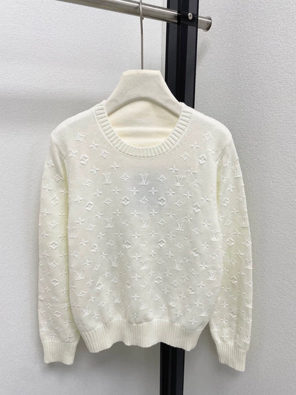 Old flower embroidery knitted sweater