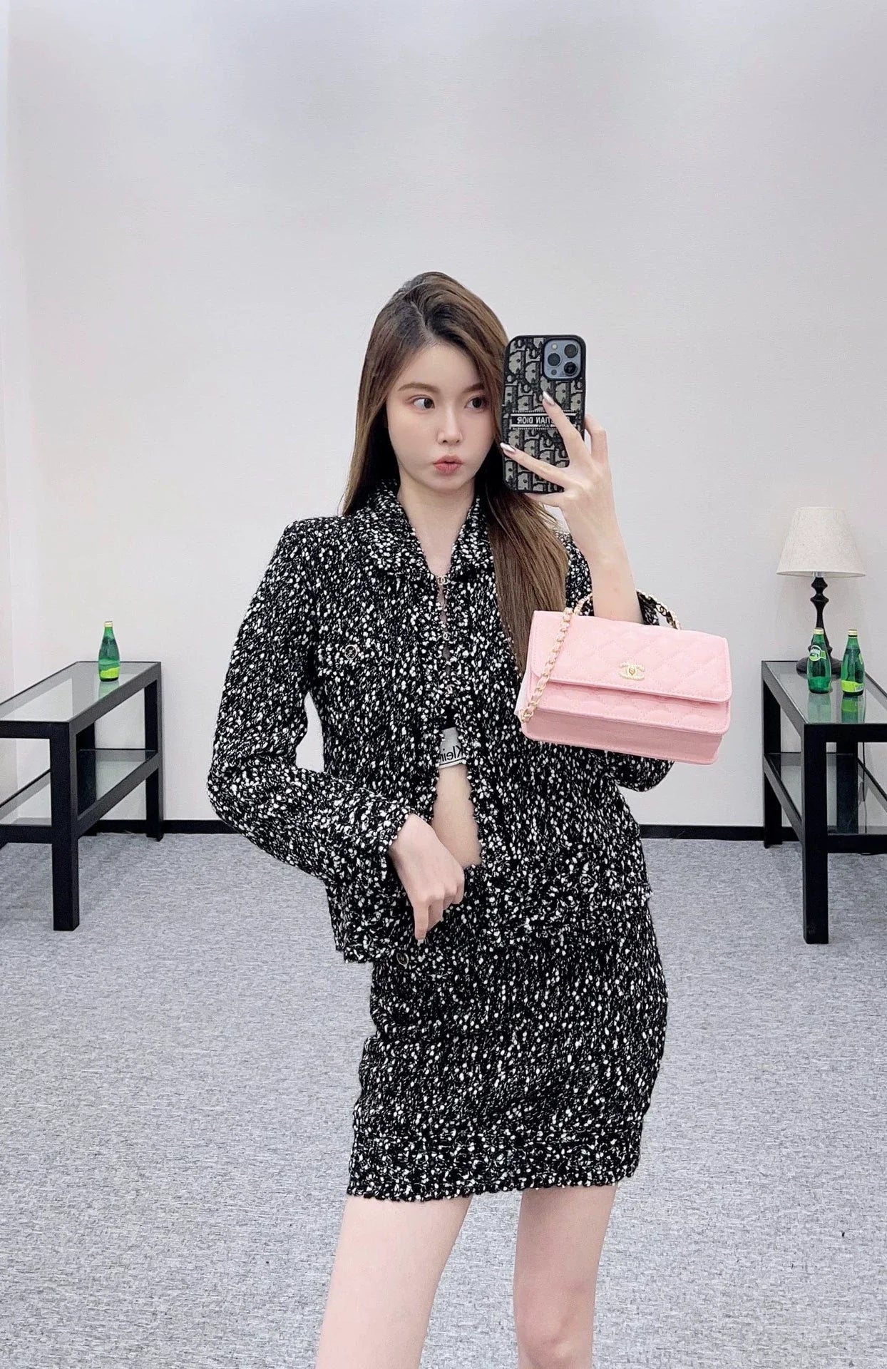 25fw Grain lace knitted cardigan and skirt set