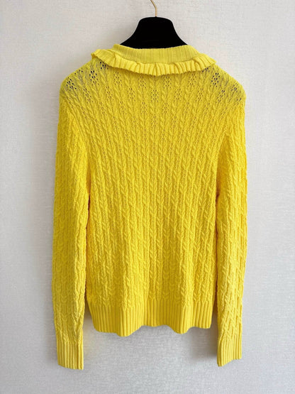 25Ss Early Spring New Pleated Lace Knitted Cardigan