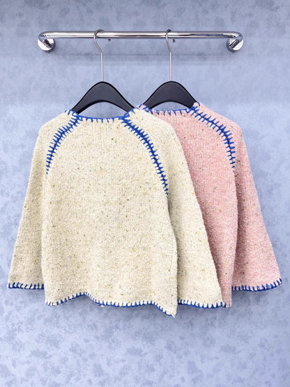 Pearl button contrasting round neck craft jacket