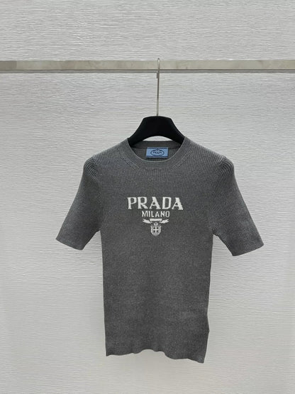 25 Early Spring New Round Neck Colorblock Letter Knitted Short Sleeve