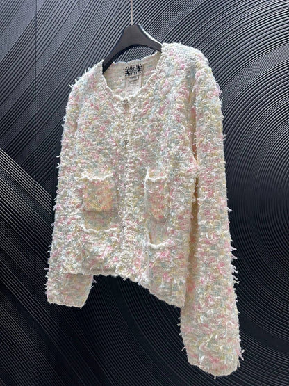 Rainbow fringe woven cardigan