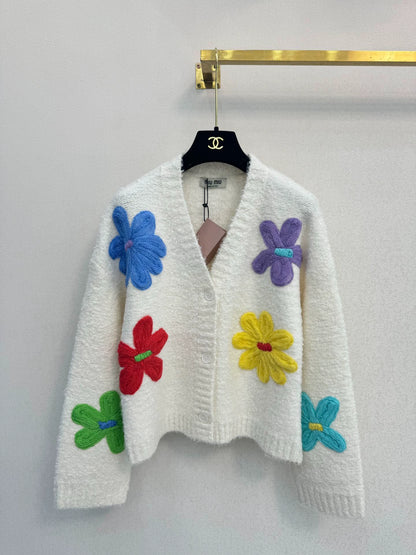 White flower knitted cardigan