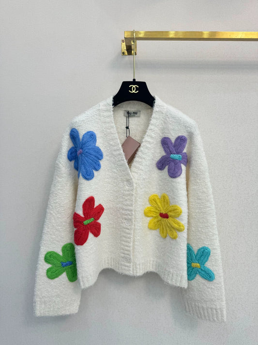 White flower knitted cardigan