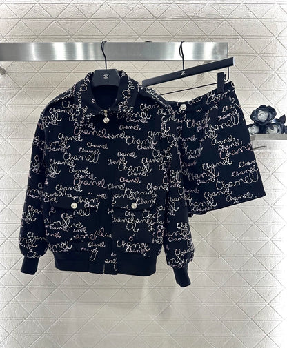 Jacquard cotton jacket shorts set