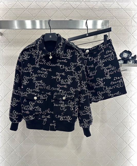 Jacquard cotton jacket shorts set