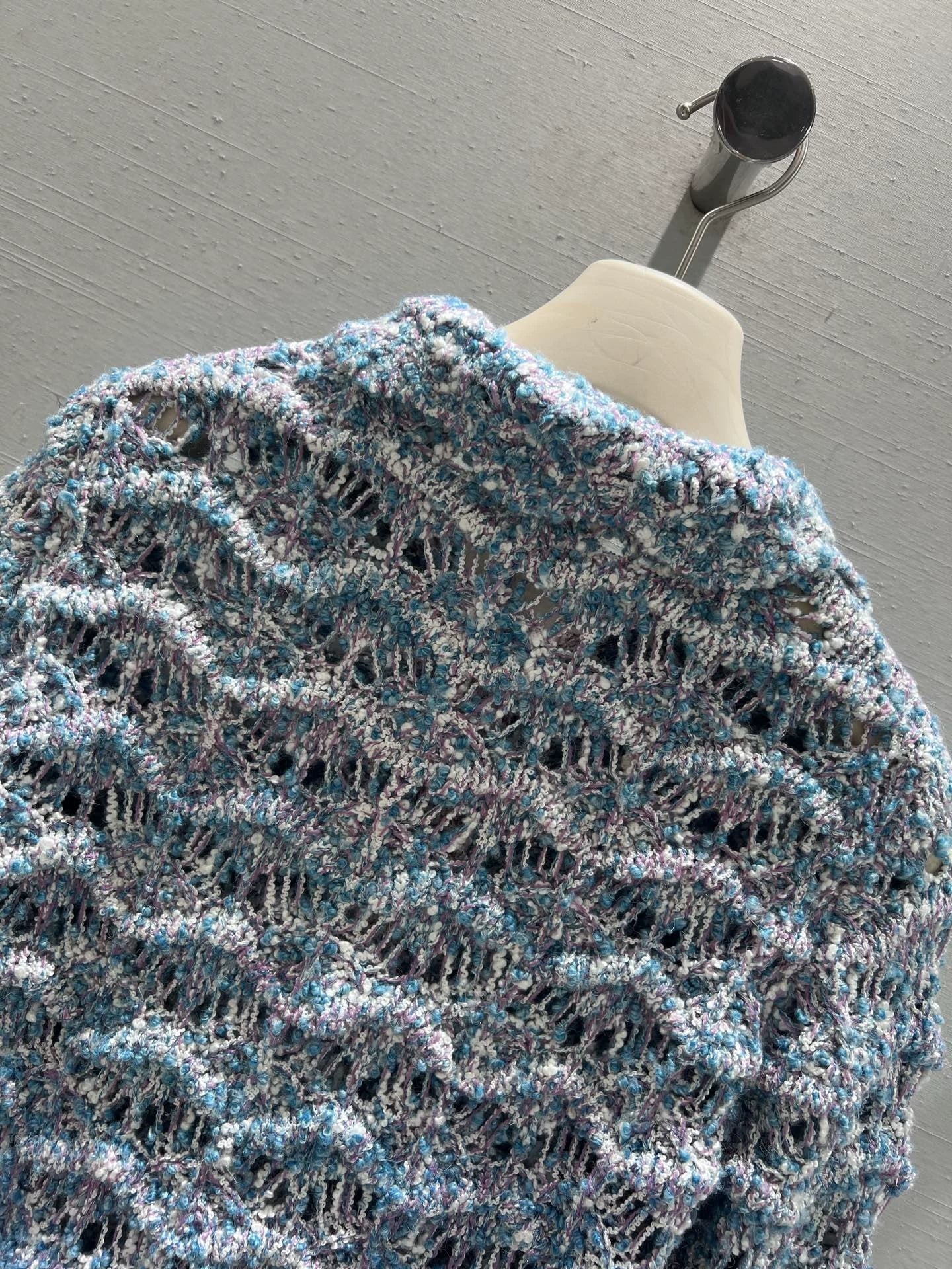 Wavy-patterned openwork knit cardigan