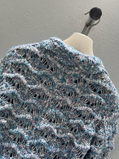 Wavy-patterned openwork knit cardigan