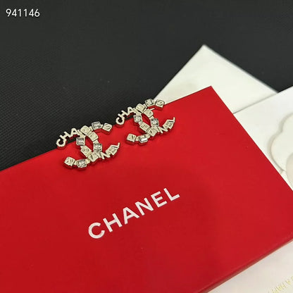 Square diamond letter combination double C earrings