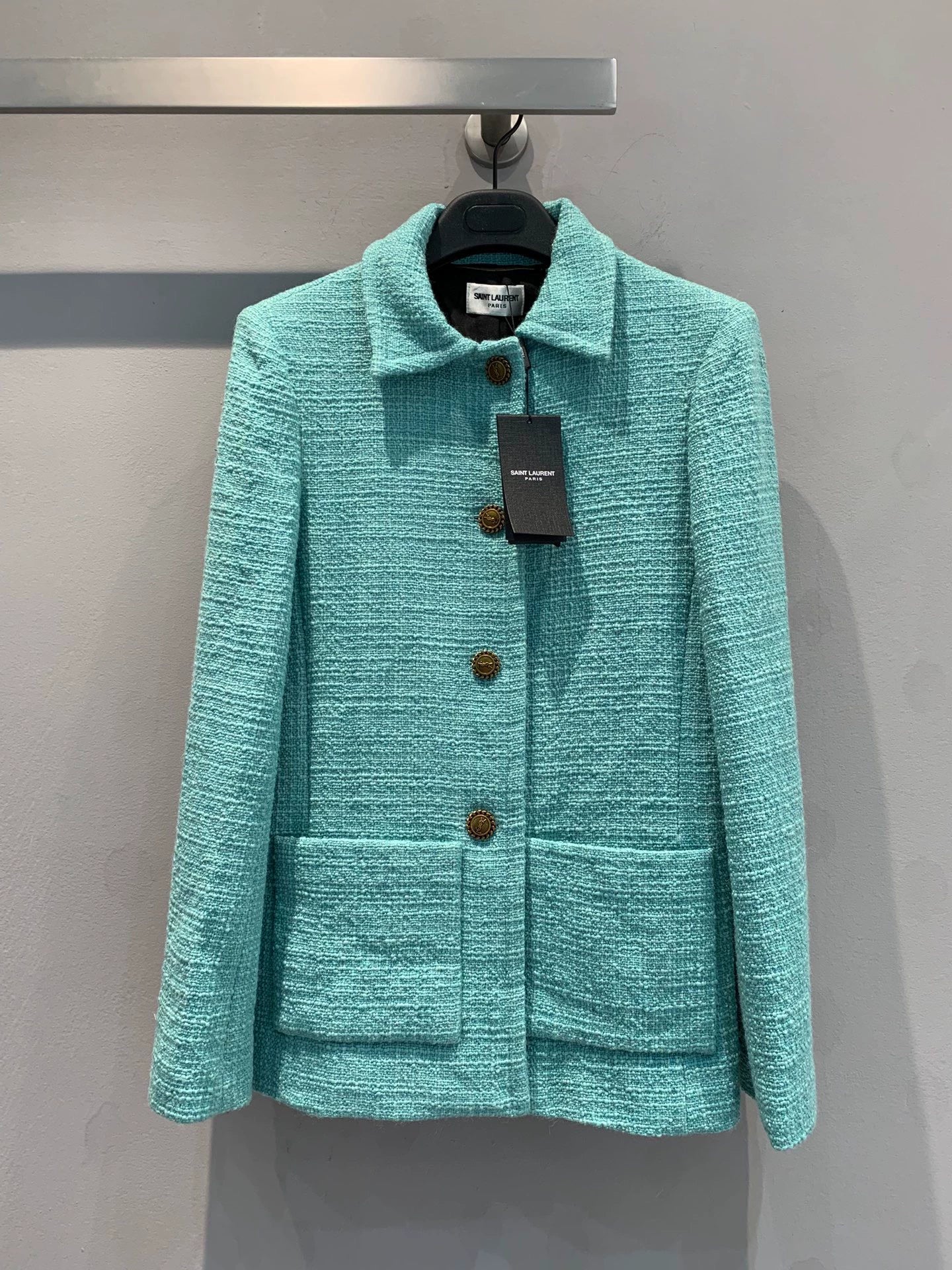 25fw Turquoise green tweed waist cinching jacket（Medieval Series）