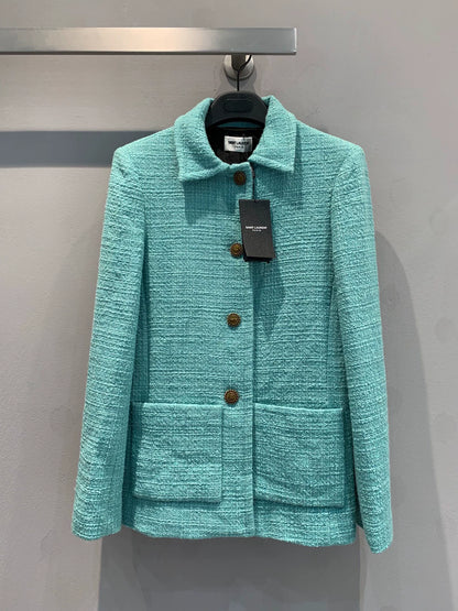25fw Turquoise green tweed waist cinching jacket（Medieval Series）