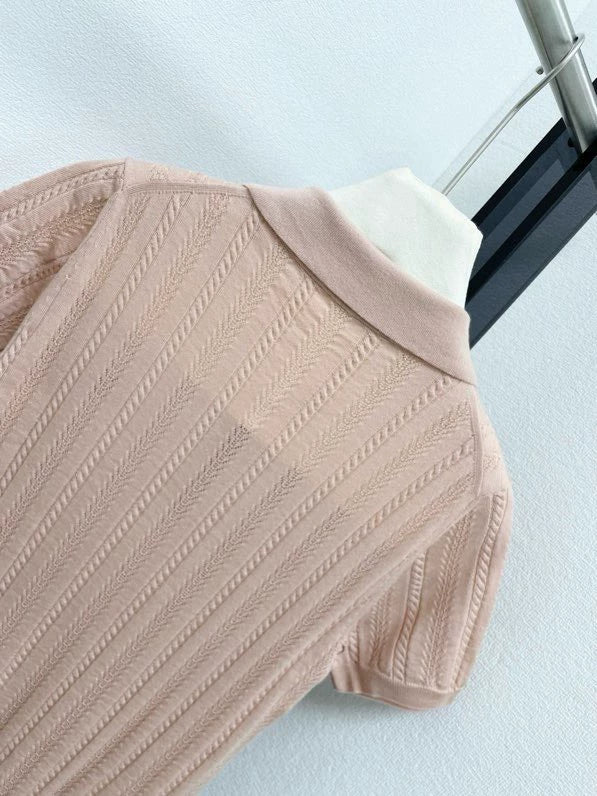 25fw Hollow knit polo short sleeved shirt