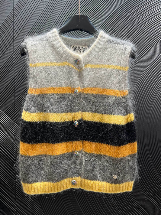 Mohair color blocked striped vest