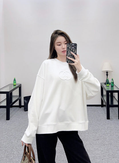 25fw Round neck three-dimensional logo hoodie