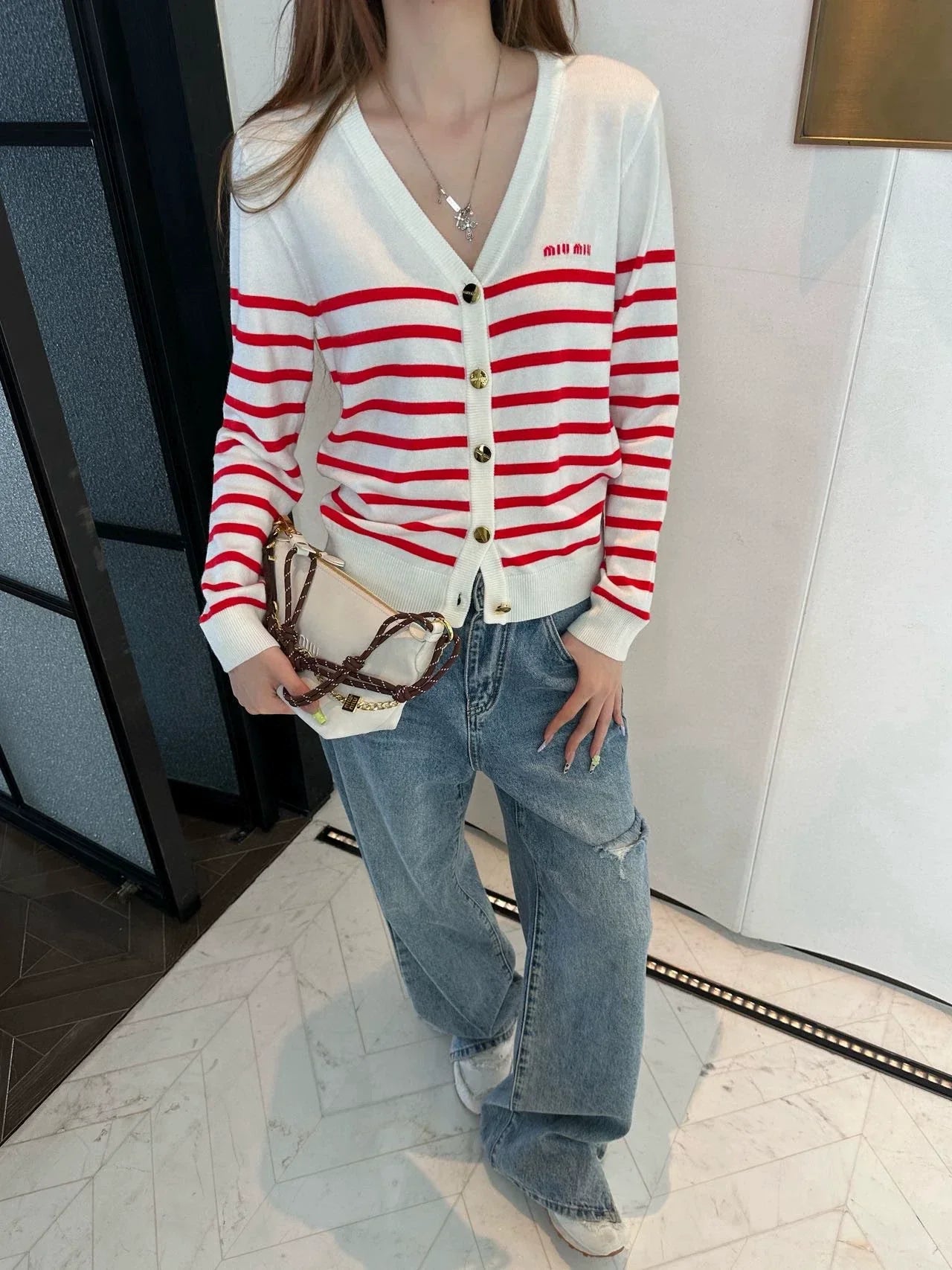 25fw Striped knitted cardigan