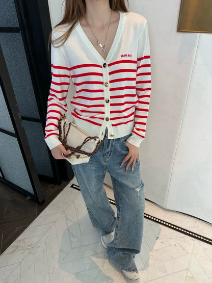 25fw Striped knitted cardigan