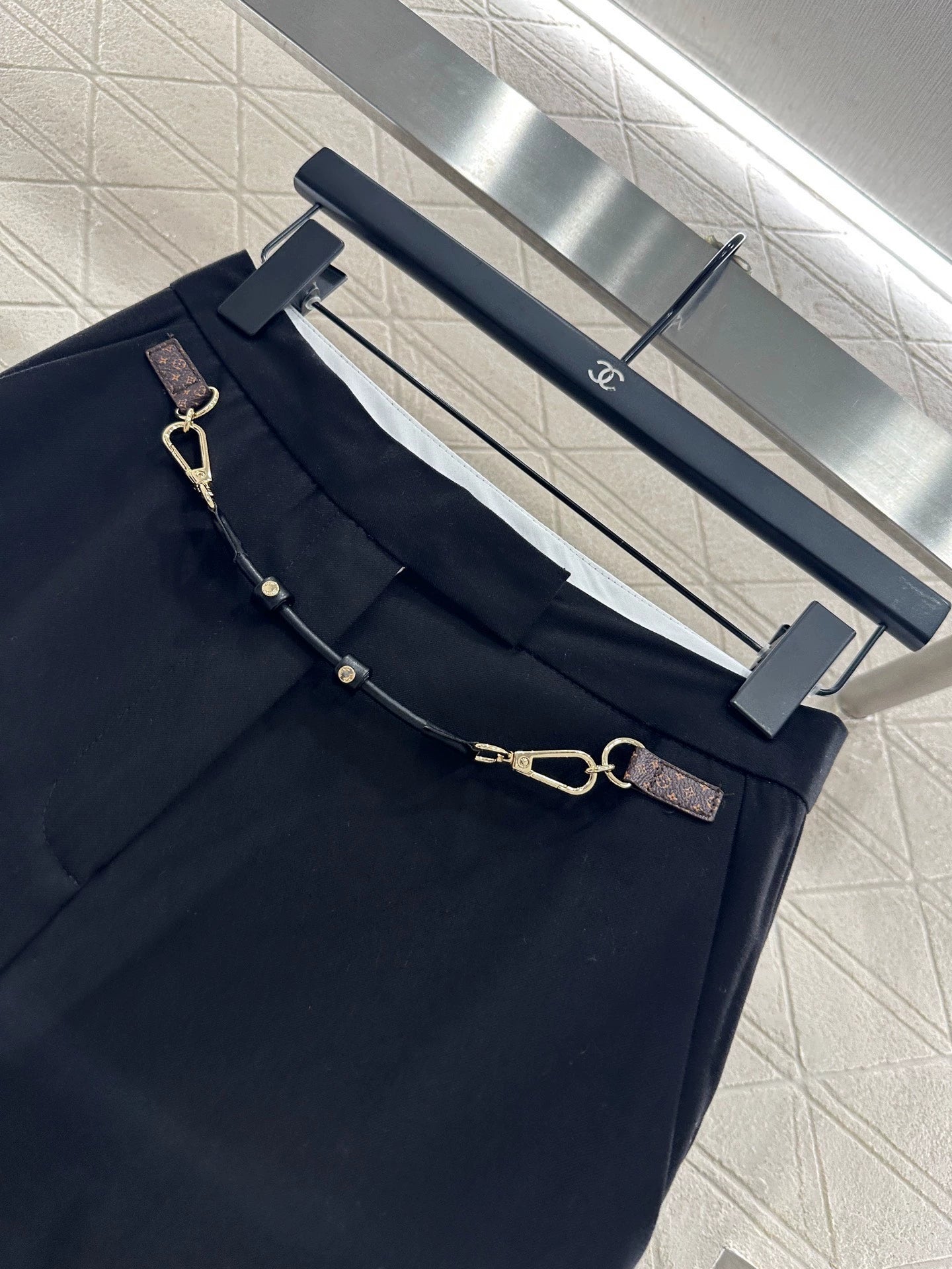 25fw Leather chain buckle suit straight leg pants