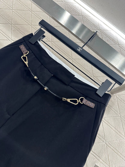 25fw Leather chain buckle suit straight leg pants