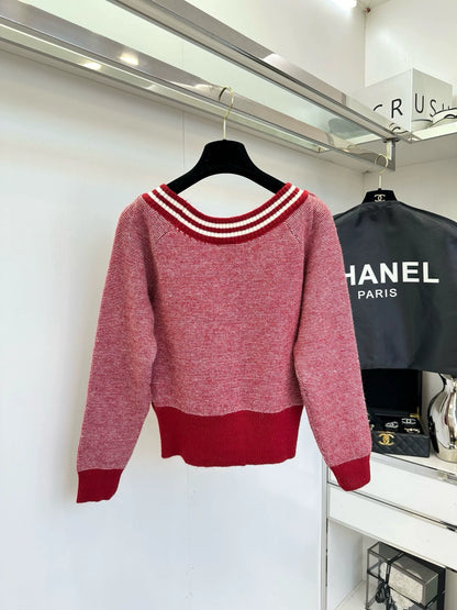 25fw Striped large round neck sweater