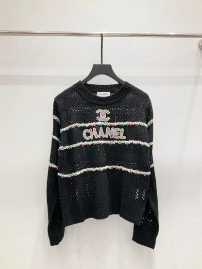 25fw Hollow out rhinestone sweater
