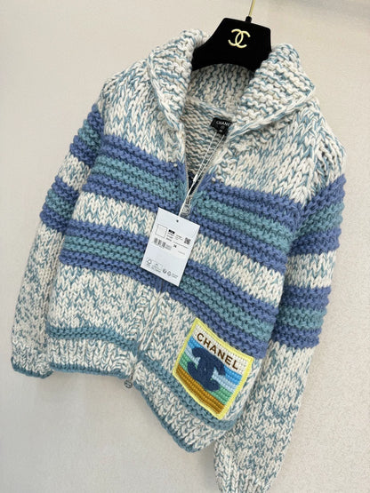 Contrast striped logo cardigan