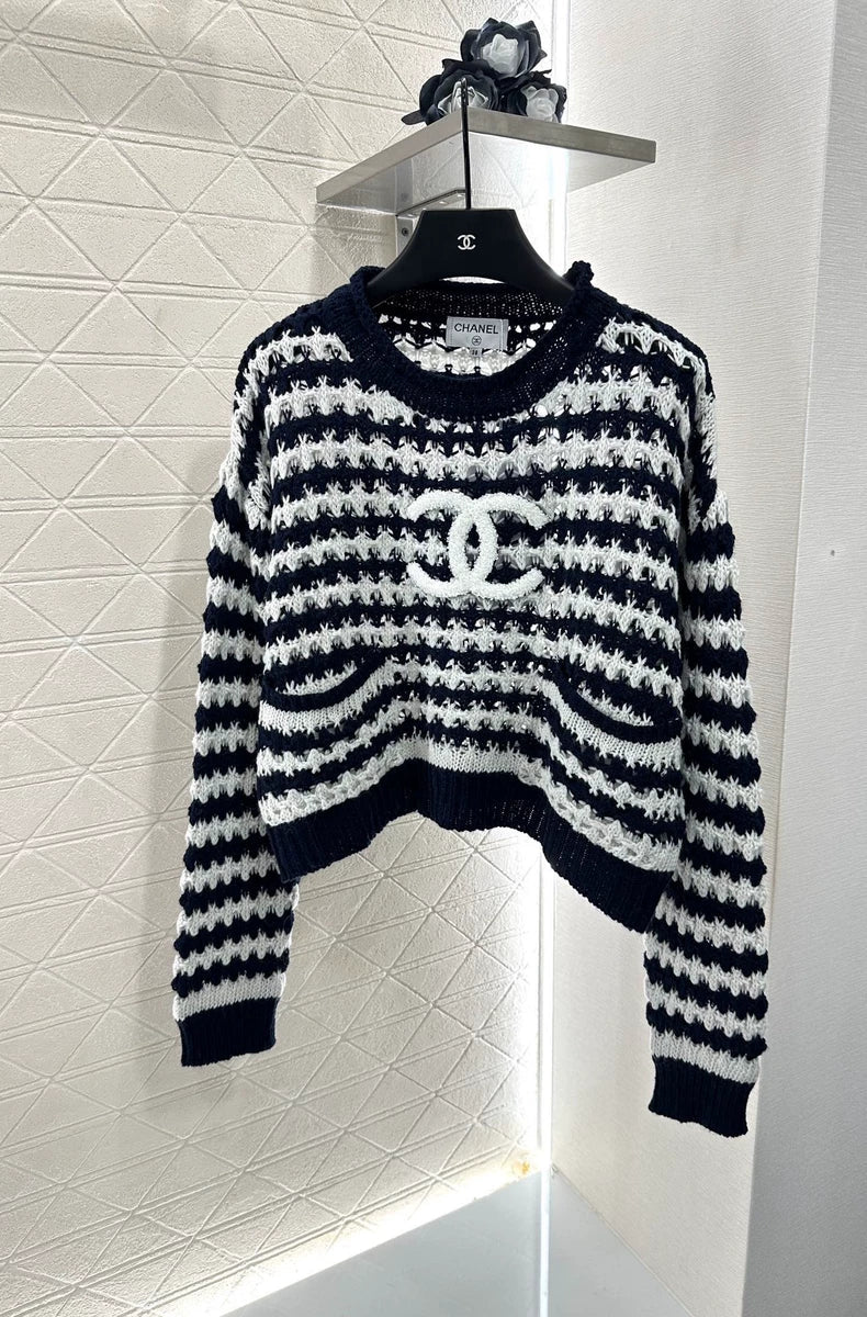 25 Striped Letter Knit Sweater