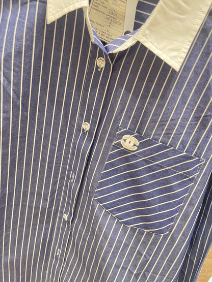 25fw Striped patchwork collar shirt(vintage series)