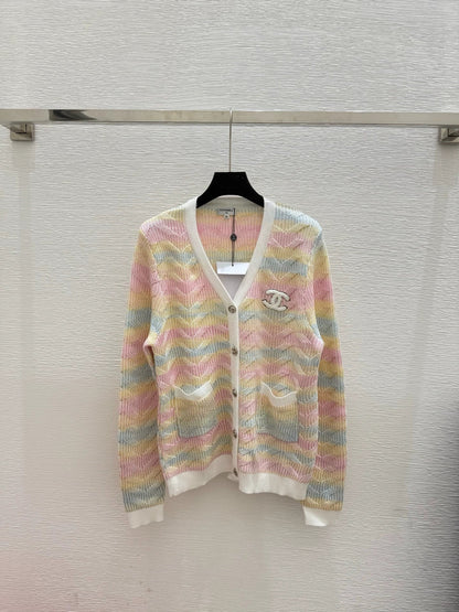 25fw Rainbow striped knitted cardigan