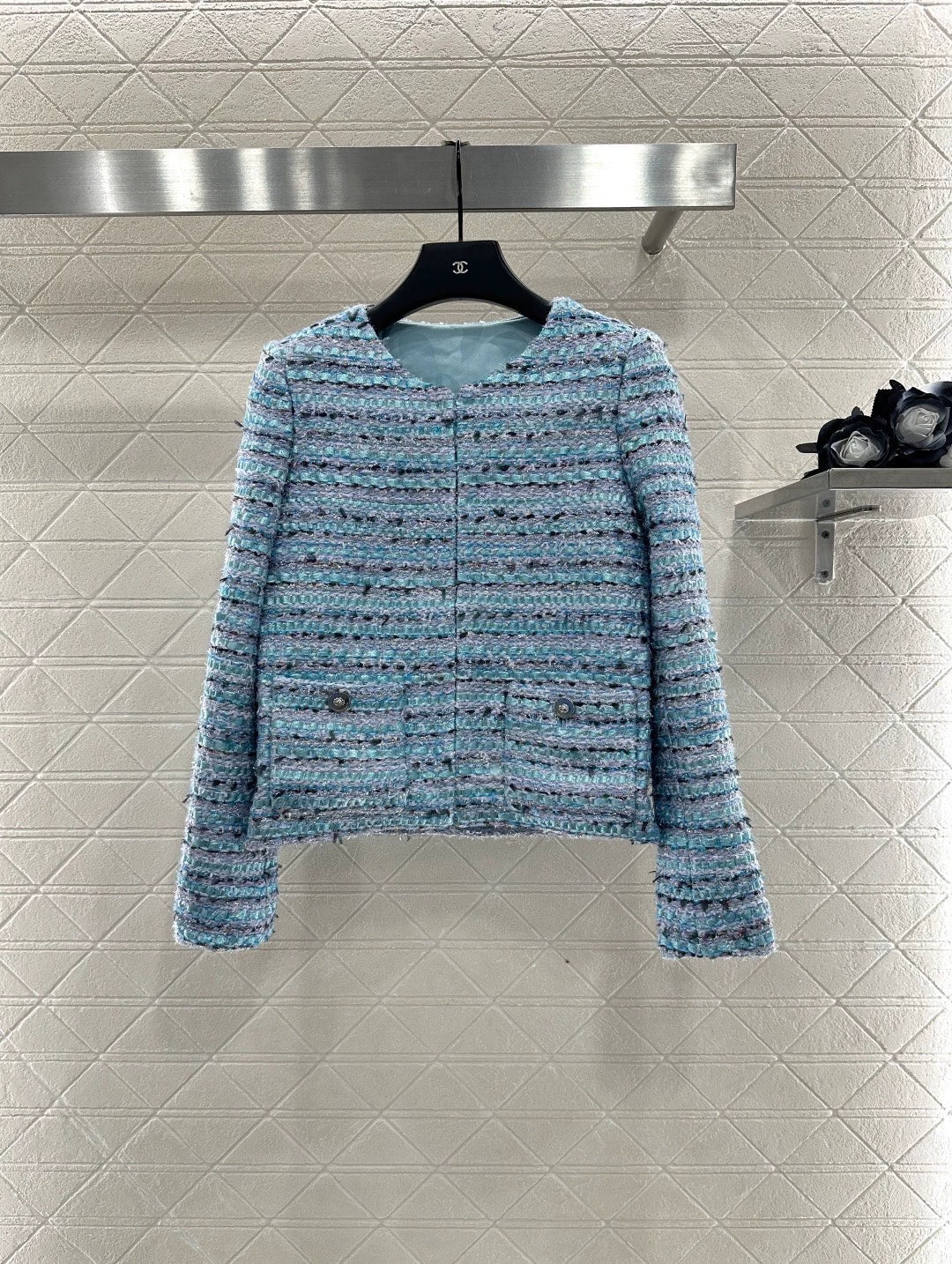 25fw Woolen striped round neck dress jacket