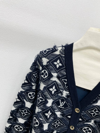 25fw Tassel contrasting color embellishment V-neck cardigan