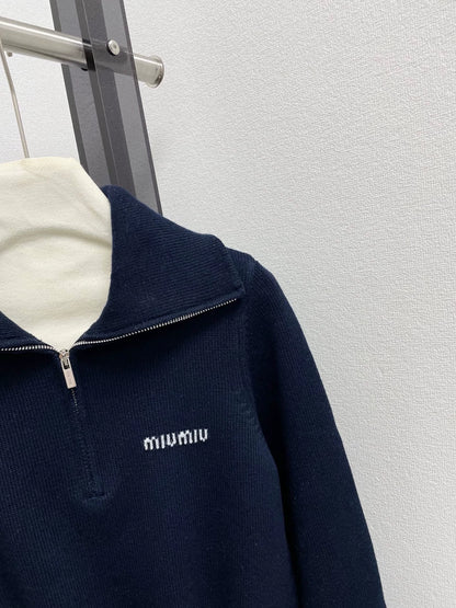 25fw Half zip lapel knit sweater