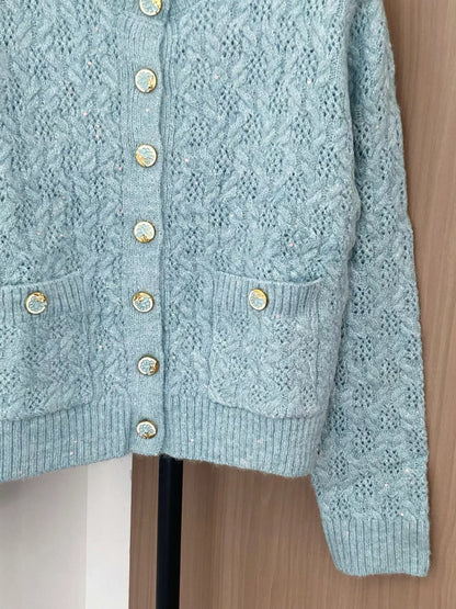 25fw Double C flower button wool cardigan