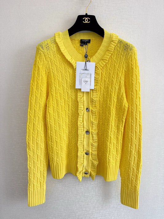 25Ss Early Spring New Pleated Lace Knitted Cardigan