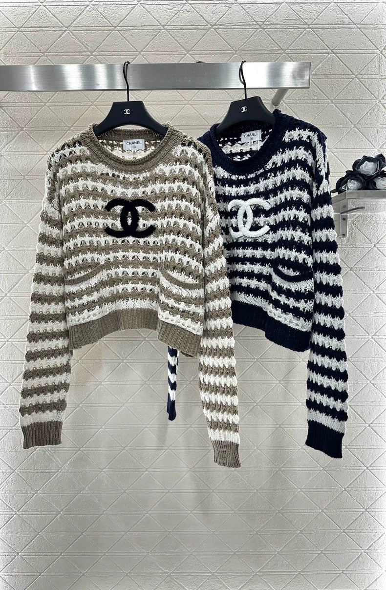 25 Striped Letter Knit Sweater
