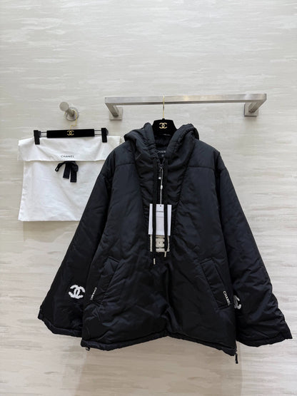 Hooded drawstring down cotton jacket