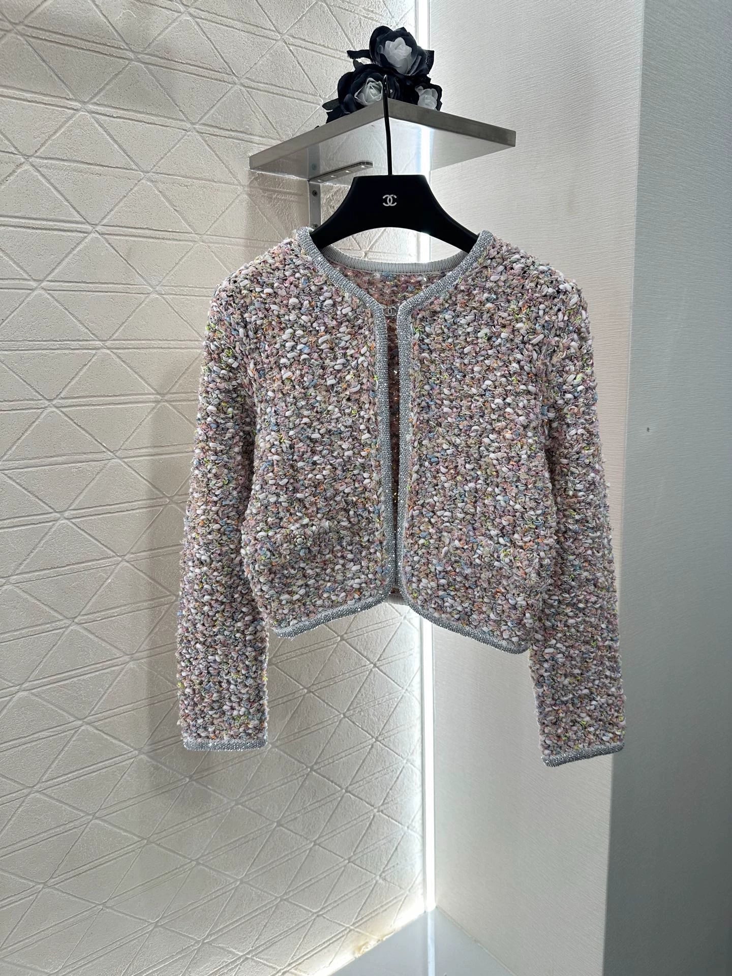 25 Knitted tweed cardigan and skirt set