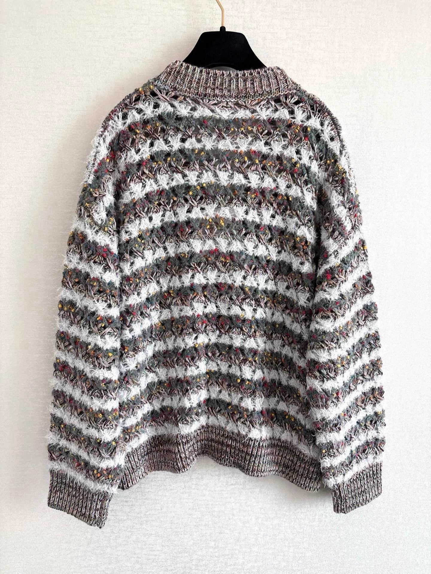 25fw Striped hollow knitted cardigan